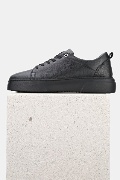 TUNAELLİ Men's Black Genuine Natural Leather Eva Sole Sneaker Lace-Up Shoes