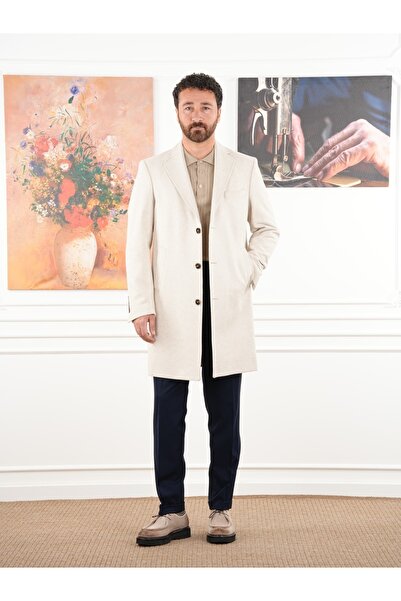 PAREZ Erkek Premium İtalyan Stil Slim Fit Mono Yaka Kaşe Kaban-XPRZK1000