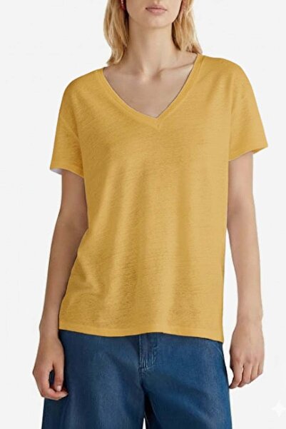 United Colors of Benetton Women's / Girls' Yellow T-Shirt Model Code: (37Ujd401Q36H)