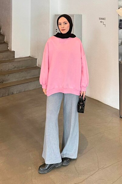 lamelif Jasmin Crew Neck Oversized Sweat Candy Pink