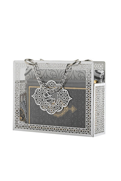 ihvan online Gift Bag Boxed Prayer Rug Quran Prayer Beads Zikirmatik Set Gray