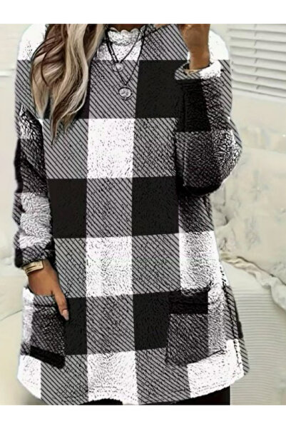 Modayakamoz New Season Stylish Women's Plaid Tunic with Long Sleeves, Semi-Tu...