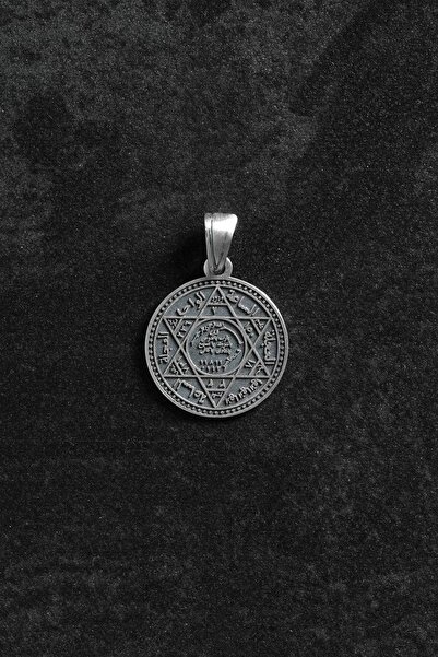 FRNCH 925 Ayar Gümüş Süleyman Mührü Figürlü Gümüş Renk Erkek Kolye Ucu FRKU-1082