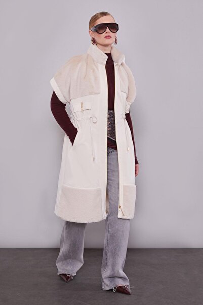 Levidor Beige Fur Collar Vest