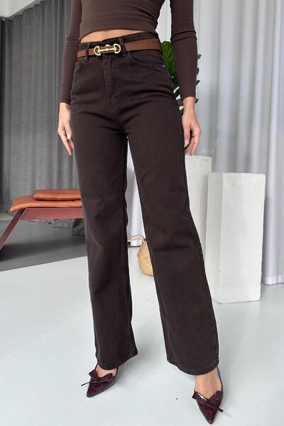 Mine Tan Butik Piped Leg High Waist Women's Jeans - Brown