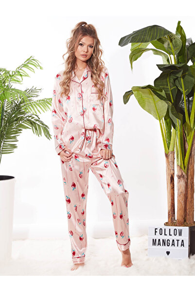 MANGATA Women's 7-Piece Pajama Set Powder Pink Strawberry