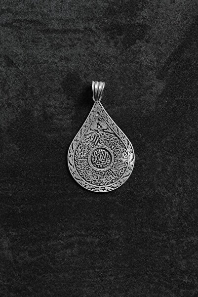 FRNCH 925 Ayar Gümüş Ayetel Kürsi Yazılı Osmanlı Motifli Damla Erkek Kolye Uc...