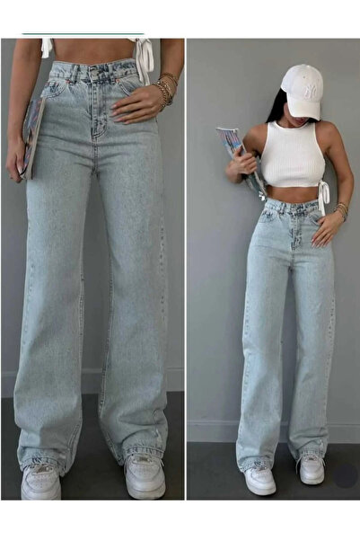 kleshus Çnr Blue Snow Wash Lycra Τζιν Παντελόνι Palazzo με Σούπερ Ψηλή Μέση κ...