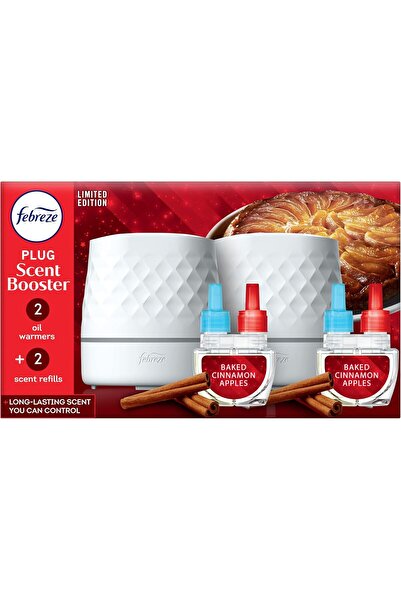 Febreze Plug Scent Booster Starter Kit, Oil Diffuser, 2 Devices + 2 Baked Cinnamon Apple Refills