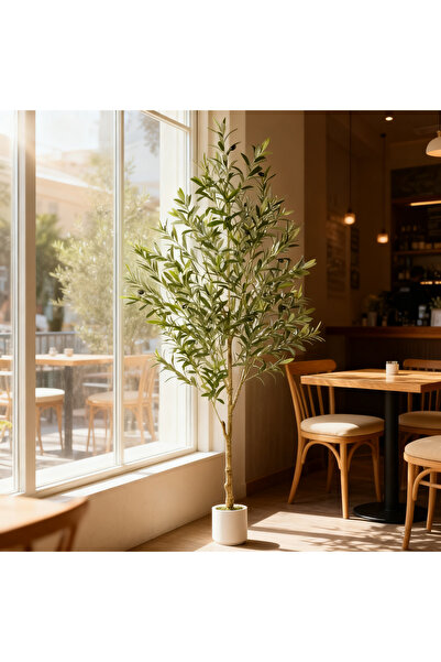 BESTONE شجرة زيتون اصطناعية بارتفاع 182 سم، نبات صناعي في وعاء، نسيج طبيعي، م...