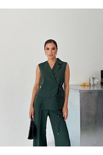 BYBRZ Tek Yaka Belden Bağlamalı Yelek ve Pantolon
