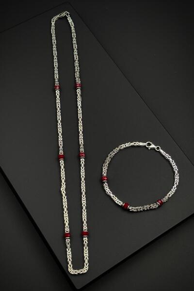 FRNCH 925 Ayar Gümüş İtalyan Model Kırmızı Zirkon Taşlı Gümüş Renk Erkek Bile...