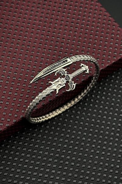 FRNCH 925 Ayar Gümüş Kılıç Figürlü Gümüş Renk Erkek Bileklik FRJ12613-3613-A2