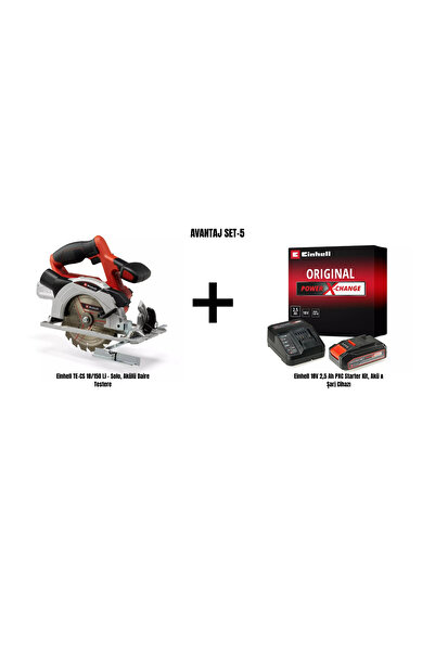 Einhell Set-5 (TE-CS 18/150 Li Akülü Daire Testere+18V 2,5 Ah PXC Starter Kit, Akü & Şarj Cihazı)