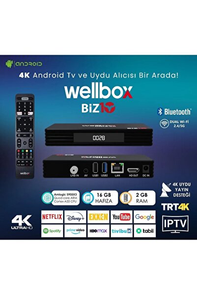 Saatistan 4K Android TV Box Uydu Alıcısı, 2GB RAM, 16GB Hafıza, BİZ10
