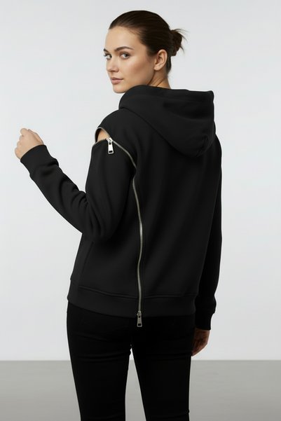 Merdia Women's Side Zipper Detailed Hooded Sweatshirt