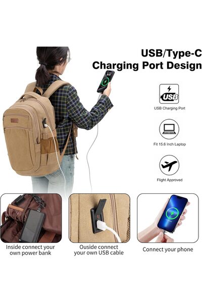 Tzowla Vintage Canvas 15.6" Laptop Backpack - Unisex