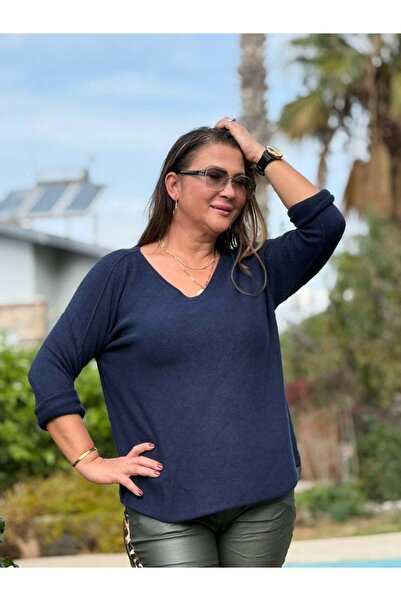 Punta Otantik NC22326 Bluză italiană B basic Angora cu decolteu în V, albastr...