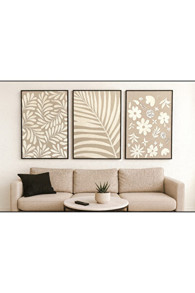 bity thok طقم لوحات فنية نباتية بالألوان الترابية – 3 قطع، مقاس 60x90 سم