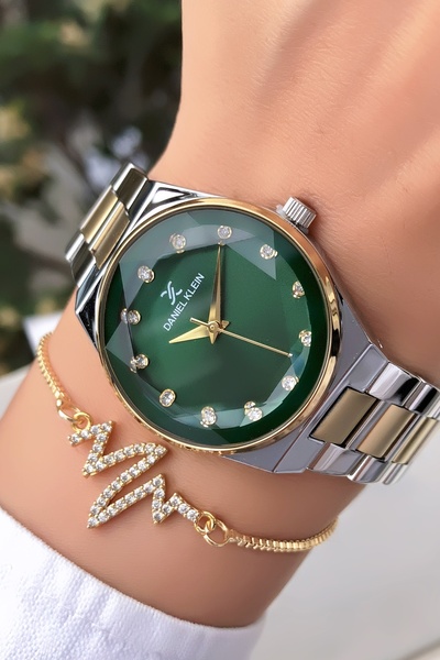 Daniel Klein Original Women's Wristwatch Green Dial Steel Band - with Bracelet Gift