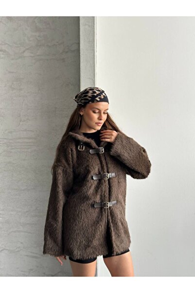 WYNA BOUTİQUE Oversize Cardigan with Tie-Up Stone Feathers