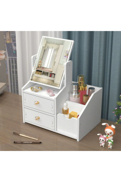 OEM Comodă elegantă cu oglindă rotativă 360° – Alb, 29x20x36 cm