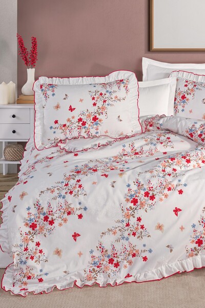 GÖRMEZ TEKSTİL Anceline - Single Duvet Cover Set Ruffled Natural Cotton