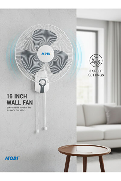 modi 16-Inch Wall Fan 3-Speed Settings Powerful Airflow Silent Motor Ideal for Home & Office