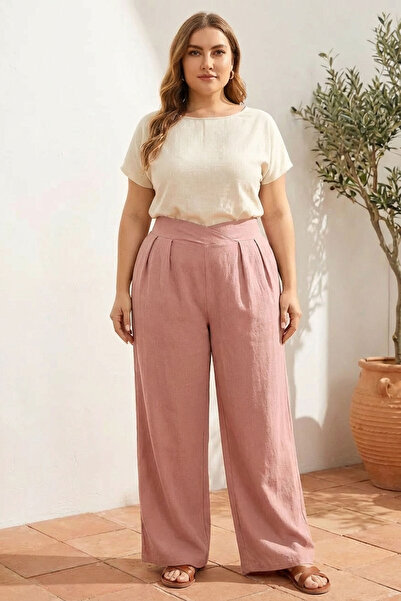 Stil Diva Plus Size Pleated Pocket Wide Leg Stretch Fabric Pants 875-V