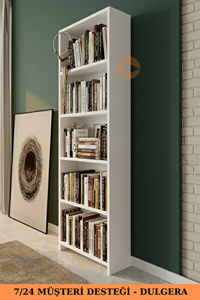 DULGERA Okyanus 5 Raflı Kitaplık Çok Amaçlı Raf Dekoratif Raf Beyaz