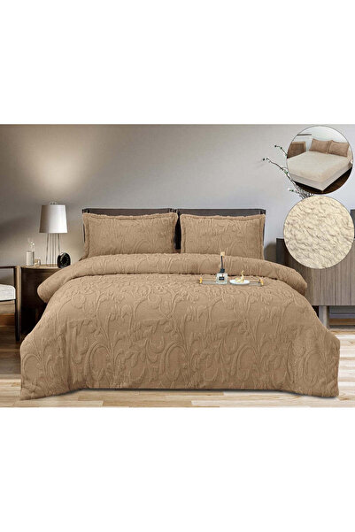 trendyhome Double Fitted Bed Linen, Thick Cocolino Material, 4 Pieces, Solid Brown