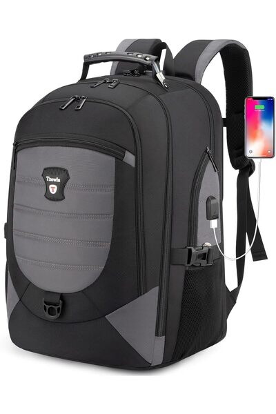 Tzowla Travel Laptop Backpack for Men & Women, 17.3" Water-Resistant Anti-Theft (Dark Grey, 40L)