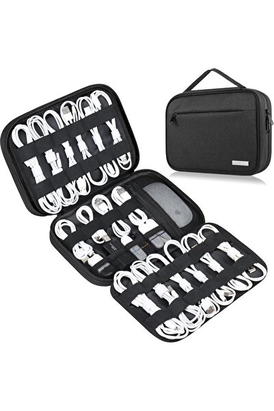 Lacdo حقيبة تنظيم كابلات السفر، منظم إلكترونيات محمول بستة طبقات (أسود)