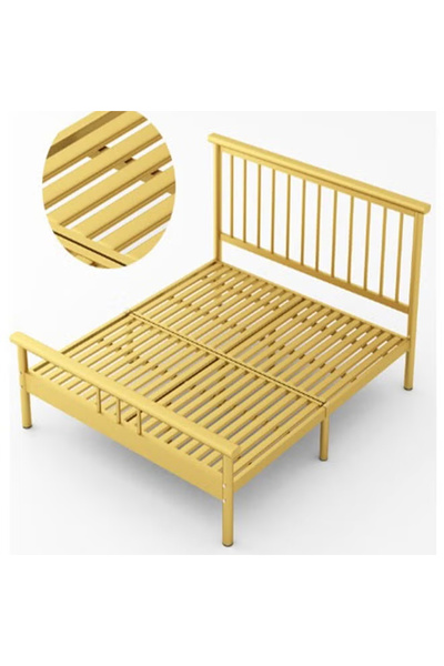 NKX Modern thick carbon steel ribbed frame bed with hollow rectangular headboard for bedroom