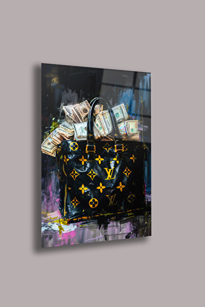 gxe.art Monede într-o geantă de marcă, pictură pe sticlă cu portret