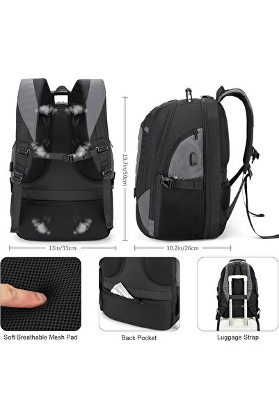 Tzowla Travel Laptop Backpack for Men & Women, 17.3" Water-Resistant Anti-Theft (Dark Grey, 40L)