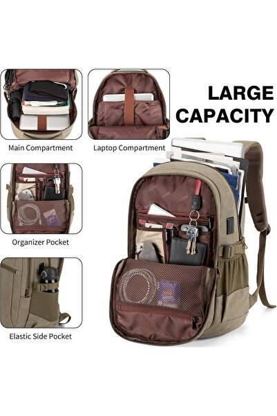 Tzowla Vintage Canvas Laptop Backpack for Men and Women, College Travel Rucksack Fits 15.6 inch