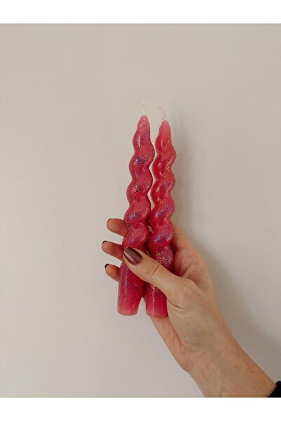 civcivsim Açık Pembe Simli Tekli Burgu Mum