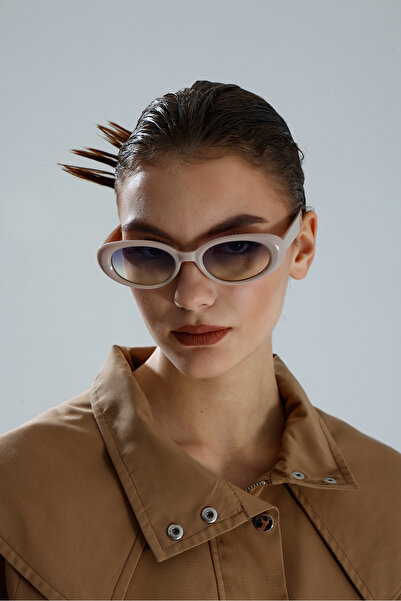 miii Off-White Cat Eye Cream Framed Round Shaped Sunglasses Uv Protected