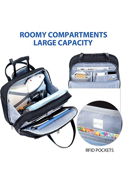 VANKEAN Rolling Laptop Bag, 15.6" Rolling Briefcase with Wheels, Water-Repellent, RFID, Black