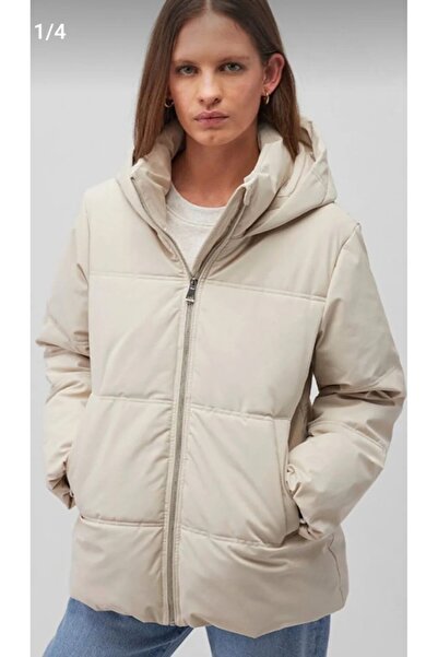 Mavi kapüşonlu loose fit bol rahat kesim şişme mont