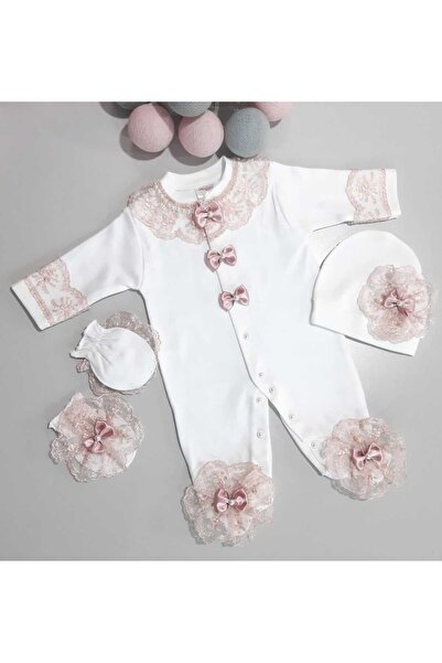 Sönmez Baby DANTELLİ FİYONK PENYE TULUM ELDİVEN VE ŞAPKASI ÜÇLÜ KIZ BEBE TAKIM