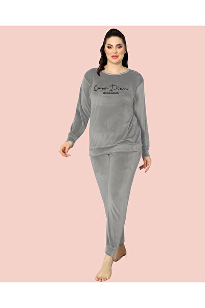 JENİKA Fransız Kadife Yumuşak Dokulu Baskılı Kadın Pijama Takımı – Kışlık Rahat