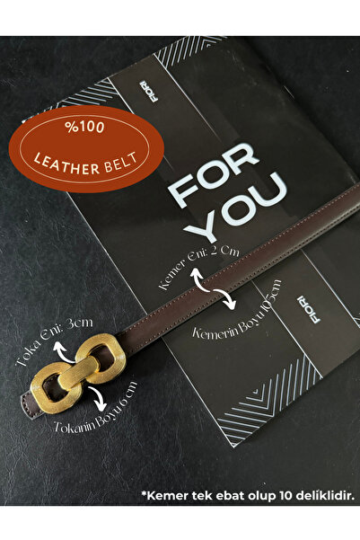 Fiori Genuine Curved Leather Double Buckle Women's Trouser Belt, Coat Belt, Shirt Belt, Dress Belt