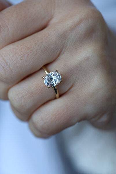 Yenigün Kuyumculuk 14 Ayar Altın Oval Kesim Büyük Tek Taş Yüzük