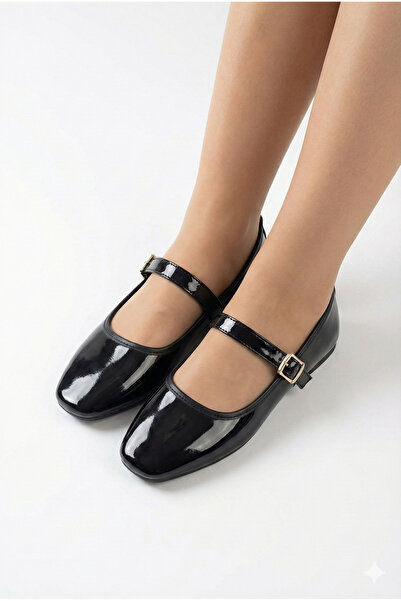 N MODA Tuğra Buckle Patent Leather Brown Women's Ballet Shoes with Gold Buckle, Stylish, Lightweight, Orthopedic, Non-Slip Sole