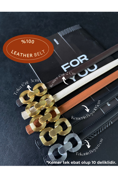 Fiori 5-Piece Genuine Curved Leather Double Buckle Women's Trouser Belt, Coat Belt, Shirt Belt