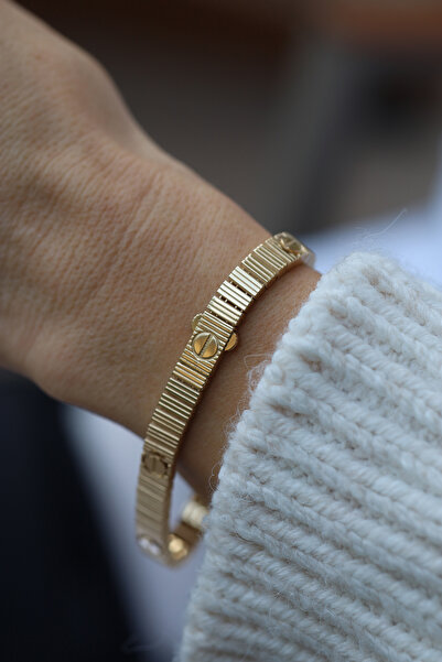 Yenigün Kuyumculuk 14 Ayar Altın Vida Model Çizgili Bileklik