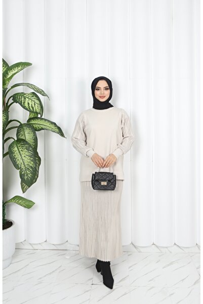 NİSUM MODA Silvery Mercerized Skirt Suit