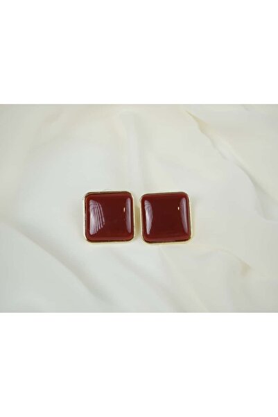 ATELİER TUĞBA BKP032 أقراط حجرية مربعة بإطار ذهبي